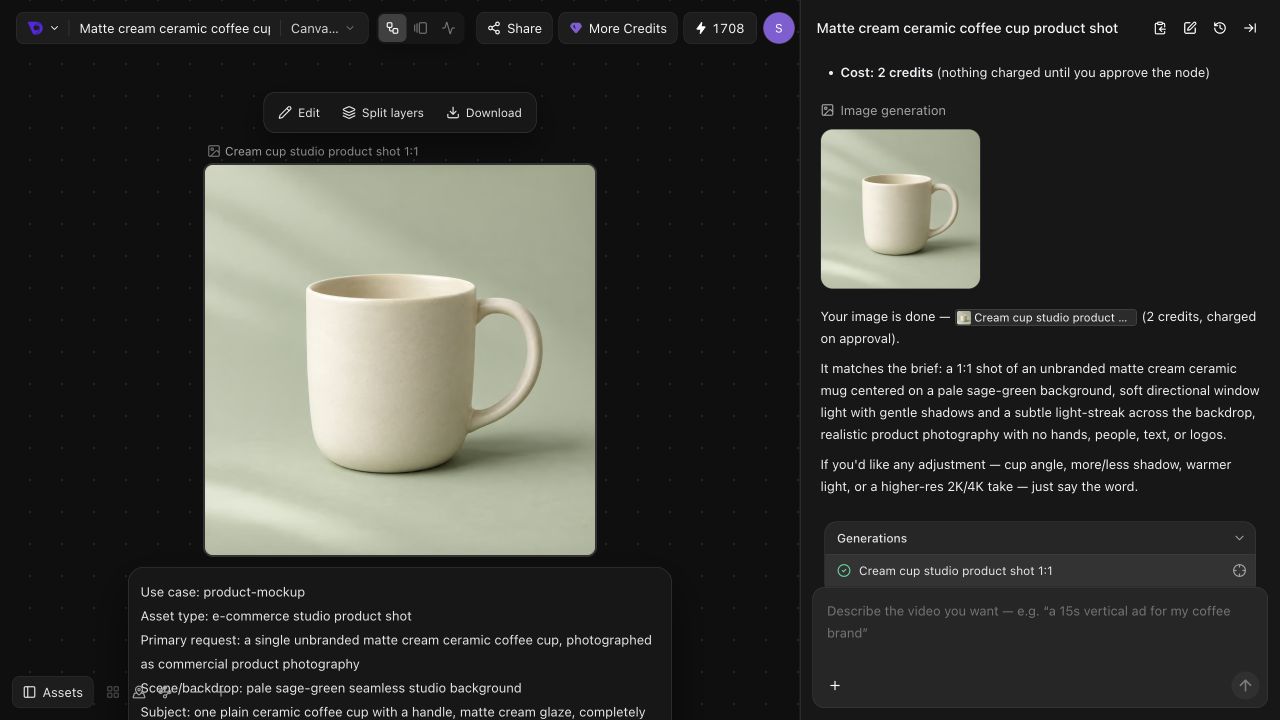Image result: Inspect the generated cup before downloading or asking for a revision.