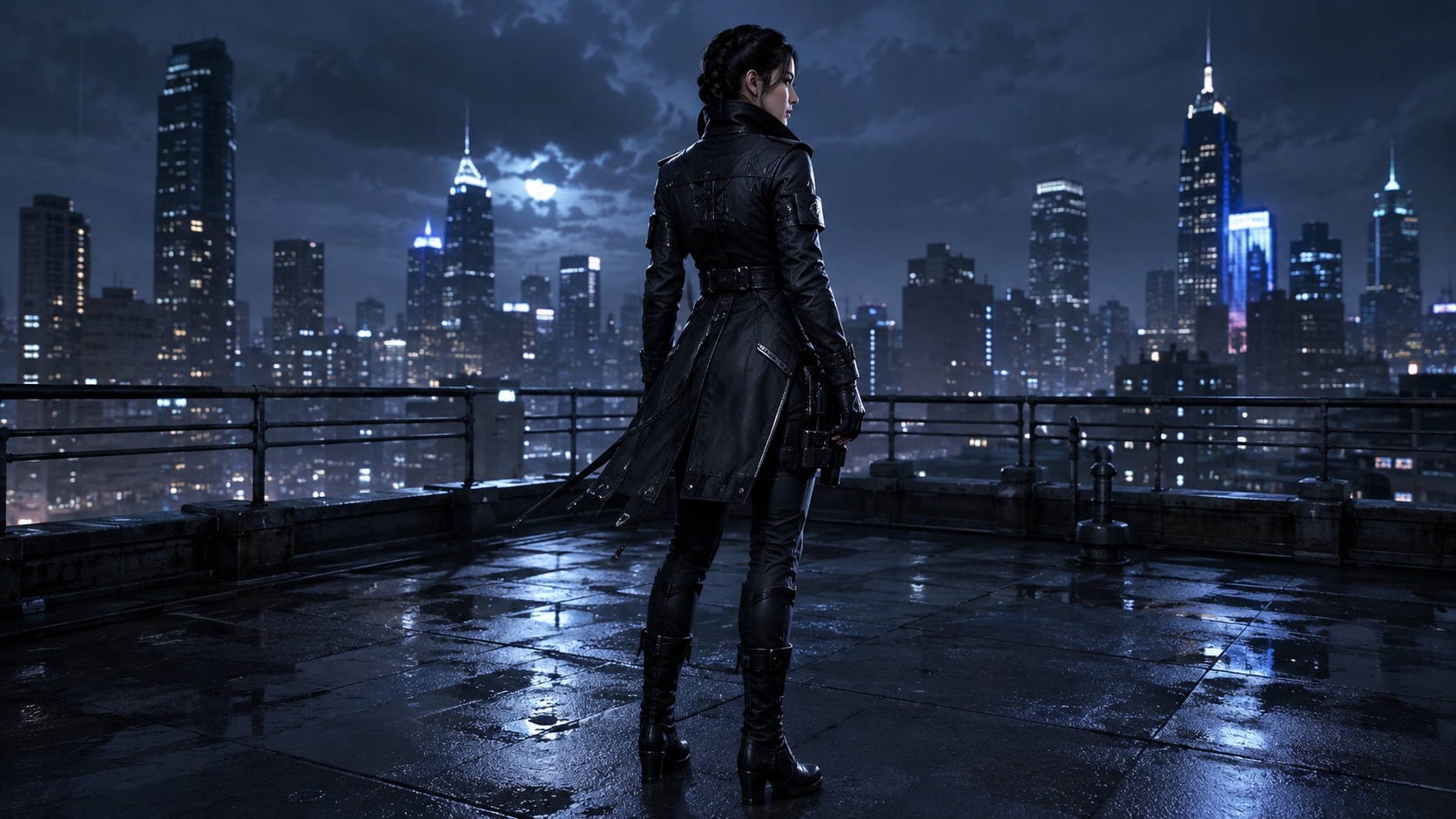 Image 1: one standalone adult game character on a rooftop